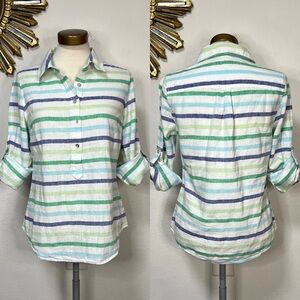 Vineyard Vines White Linen Striped Blouse Tunic